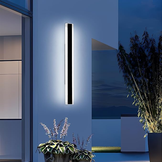 Mikeru 31.4inch Long Led Wall Light, 6000k Cool White Modern Outdoor Wall Light Ip65 Waterproof Black Acrylic Porch Exterior Lighting Fixtures, Exterior Wall Mount Lights for Garage Front Door