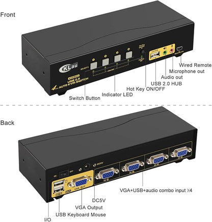 CKLau 4 Port 450MHz USB Auto VGA KVM Switch