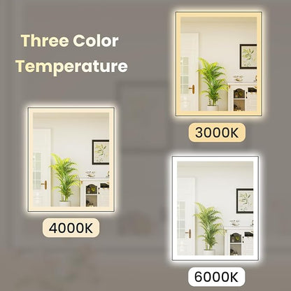 WTTY 30"X36" LED Bathroom Mirror with Black Frame, Bathroom Vanity Mirror with Lights for Wall, Front Light and Backlit, Anti-Fog, Dimmable, 3 Colors, Shatterproof, Memory, Horizontal/Vertical