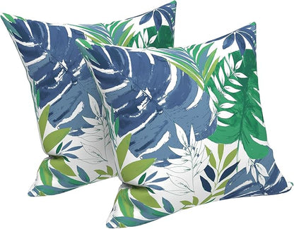LVTXIII Outdoor Throw Pillow Covers 16 x 16 Inch, Covers ONLY Modern Cute Pattern Decorative Square Toss Pillow Case Pack of 2 for Home Patio Garden Sofa Bed Furniture, Islamorada Blue Green