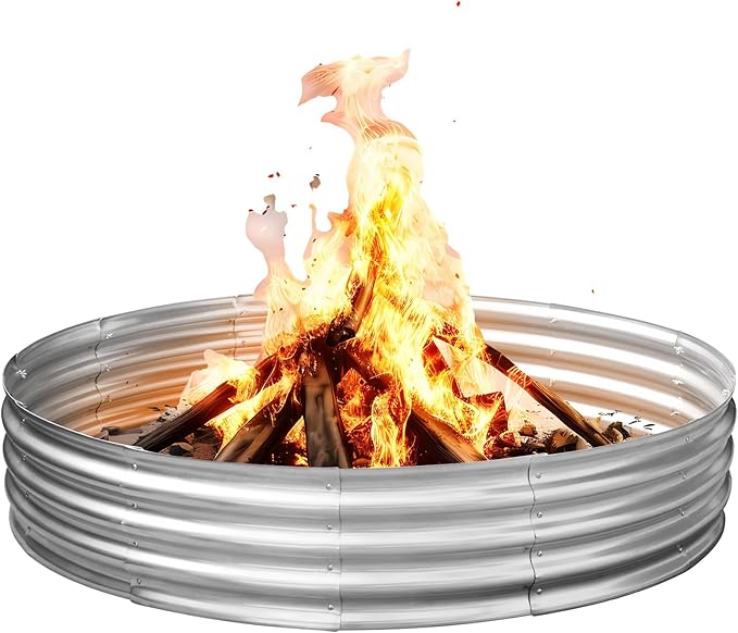 HGD 60 Inch Large Galvanized Steel Metal Fire Pit Ring - 5FT Heavy Duty Fire Rings for Outside Wood Burning - 12" Tall Portable Bonfire Firepit for Backyard, Patio, Camping