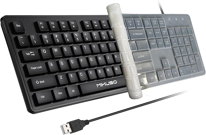 Wired Computers Keyboard with Cover Comfortable Hand Feel, Laser Engraved