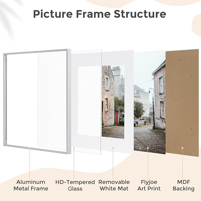 12x12 Metal Square Picture Frame With Tempered Glass | Mat for 10x10 | Minimalist Modern Poster Frame | Horizontal & Vertical Hanging | Hardware Included | Silver