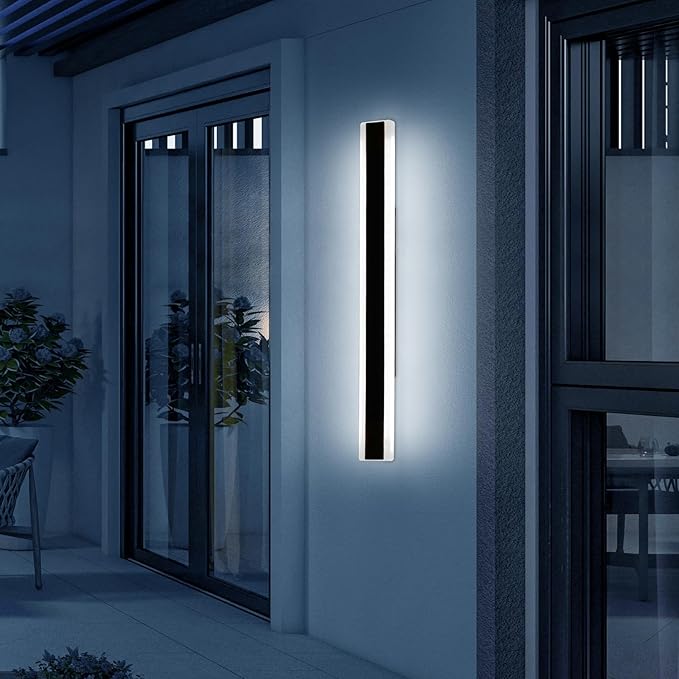Mikeru 31.4inch Long Led Wall Light, 6000k Cool White Modern Outdoor Wall Light Ip65 Waterproof Black Acrylic Porch Exterior Lighting Fixtures, Exterior Wall Mount Lights for Garage Front Door