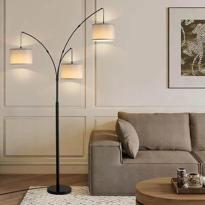 Netin 3 Light Arc Floor Lamps for Living Room, Led Floor Lamp with Remote Control, Modern 80" Tall Standing Lamp with Gray Shades, 3 Color Temperature, Mid Century Tree Floor Lamp for Bedroom, Office