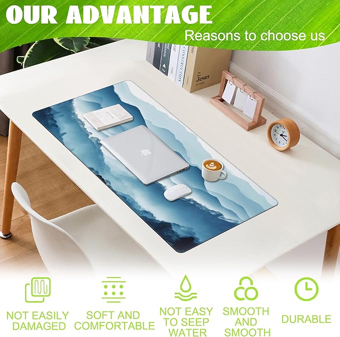 Large Gaming Mouse Pad, Mountain Desk Mat, Misty Forest Mountains Desk Pad