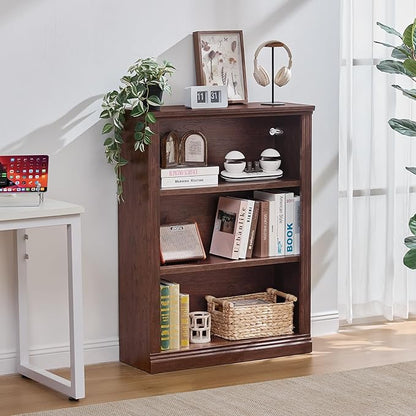 43" Walnut Tall Bookshelf Set of 4,3-Tier Thick Wooden Book Shelf with Adjustable Shelves,Free Standing Farmhouse Bookcase with Open Display Storage,Floor Vintage Bookshelves for Living Room