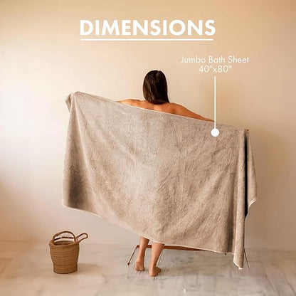 SALBAKOS 100% Turkish Cotton Jumbo Bath Sheet Towel Oversized 40x80 inch | Premium Hotel & Spa Quality, Soft, Absorbent, XL Bath Towels | Made in Turkey (Pack of 1, Taupe, Jumbo Bath Sheet)