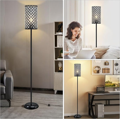 GyroVu Crystal Floor Lamp, Modern Standing Lamp with Elegant Shade Black Floor Lamp with On/Off Foot Switch,Tall Pole Accent Lighting for Living Room, Girl Bedroom, Dresser, Office