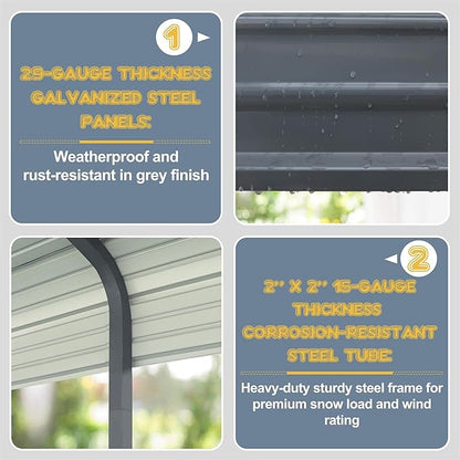 MUPATER 12 x 20 FT Metal Carport Kit, Outdoor Heavy Duty Garage Car Shelter Shade with Metal Roof, Carport Canopy with Frame and Bolts for Car, and Boat, Grey