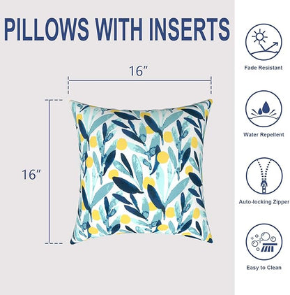 Outdoor Throw Pillows 16x16 Inch, Water Repellent Patio Pillows with Inners Set of 2, Outdoor Pillows for Patio Furniture Home Garden, Leaves Multi
