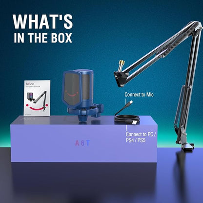 FIFINE USB Gaming Streaming Recording PC Microphone Kit, RGB Condenser Computer