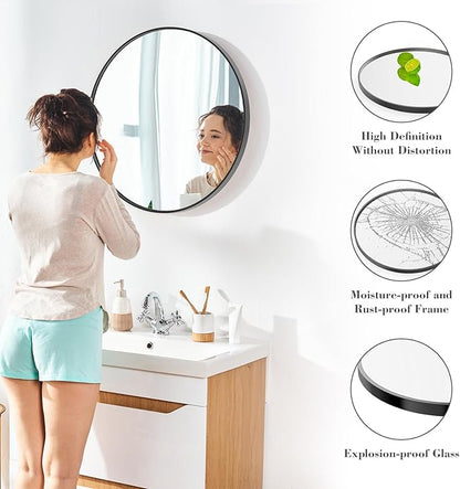 NEWBULIG Round Bathroom Mirror for Over Sink, 20 Inch Wall Mount Vanity Circle Mirror with Matte Metal Framed, Decor for Bathroom, Entryway, Bedroom, Black