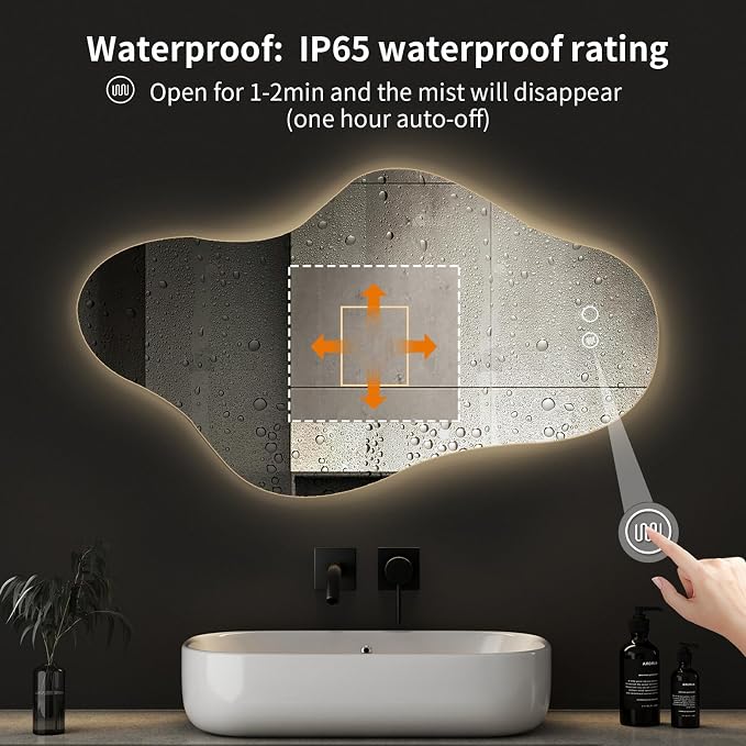 Modern Irregular LED Bathroom Mirror with Lights, Asymmetrical Frameless Smart Lighted Wall Mirror for Living Room Entryway, Large Decorative Makeup Vanity Mirror with Touch Switch(27.2″x47.2″)