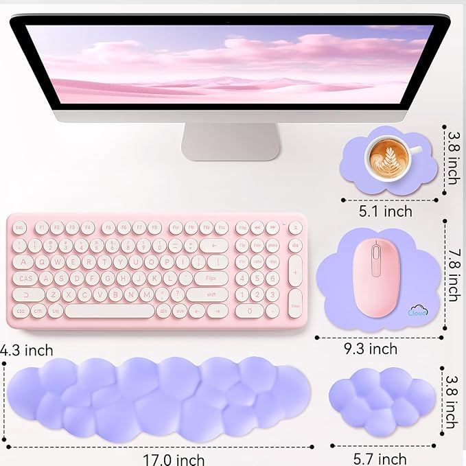 Cloud Wrist Rest for Computer Keyboard, 4-in-1 Memory Foam Leather Cloud