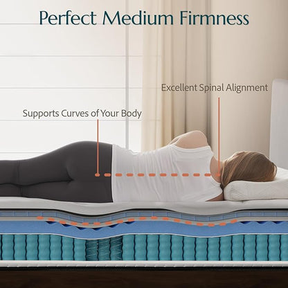 Full Size Mattress 12 Inch Deluxe Hybrid Mattresses Without Fiberglass, Medium Firm with Cooling Gel Memory Foam and Pocket Coil for Pressure Relief, Motion Isolation, Edge Support, CertiPUR-US