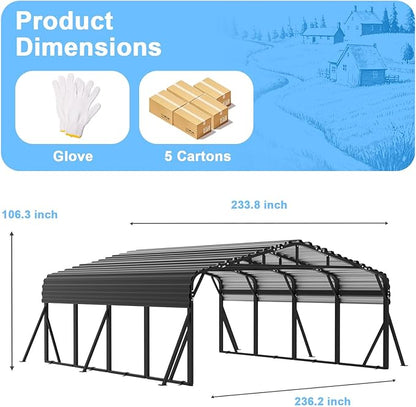20x20FT Heavy Duty Metal Carport - Reinforced Galvanized Carport Canopy for All-Weather Shelter, Enhanced Wind Resistance for Boats, Cars, Trucks, and Tractors