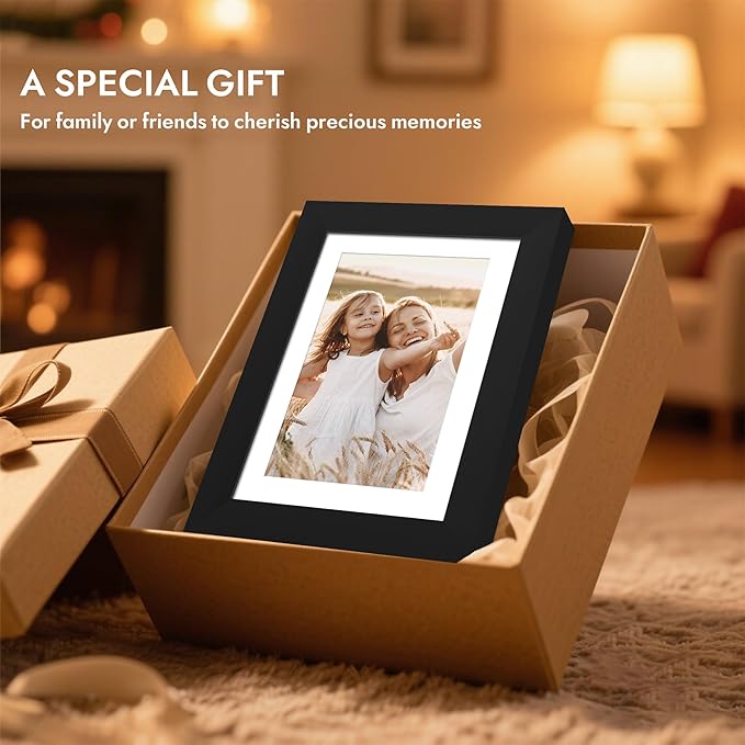 4x6 Picture Frame with Glass, Display Pictures 3.5x5 with Mat or 4 x 6 without Mat - Wall and Tabletop, 4 by 6 Photo Wooden Frames (Black, 1 Pack)