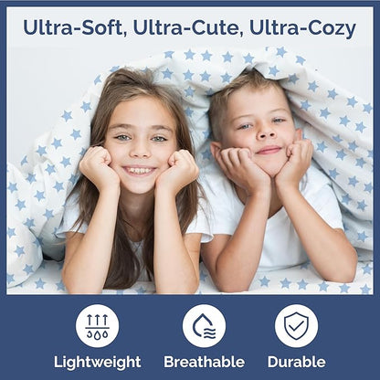 Kids Blue Stars Twin 3 Piece Sheet Set - Boys, Girls, Teens, Toddler - Easy Fit Deep Pockets - Breathable, Hotel Quality Sheets - Machine Washable - Wrinkle Free - Cute, Cozy, Soft - CGK Linens