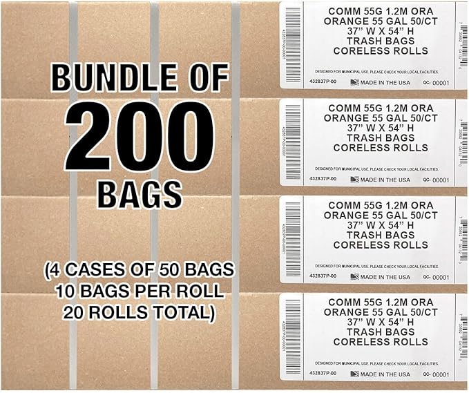 Ultrasac Heavy Duty 55 Gallon Orange Trash Bags