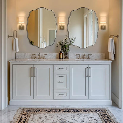 ANDY STAR Brushed Nickel Wavy Oval Bathroom Mirror, 30x40 Inch Silver Scalloped Mirror for Bathroom, Unique Irregular Wall Mirror with Sophisticated Curved Design