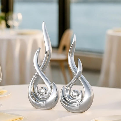 XMGZQ Modern Abstract Art Home Decor Accent,Contemporary Statues Coffee Table Decor for Living Room,Table Centerpieces for Dining Room,Ceramic Sculptures Knick Knacks for TV Stand Show Piece (Silver)