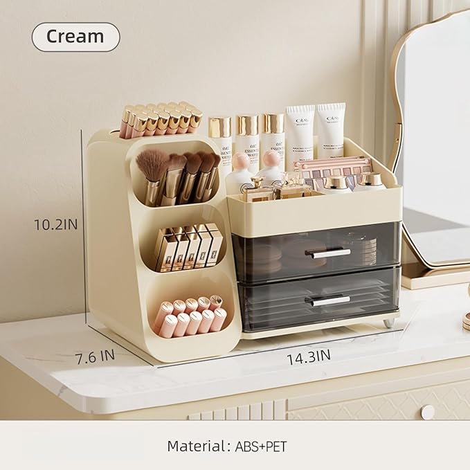 Makeup Organizer with Drawers,Large Capacity Countertop Organizer for Vanity,Bathroom and Bedroom Desk Cosmetics Organizer,Easy To Storage Skincare,Brushes, Eyeshadow, Lotions, Lipstick (Cream)