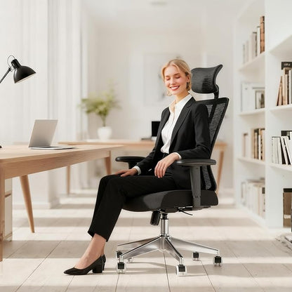 Ergonomic Office Chair with Adjustable Lumbar Support & Flip-Up Armrests - High Back Computer Desk Chair with Thickened Seat Cushion, Rolling Wheels for Home/Office Study Work (05black)