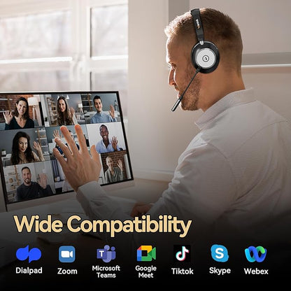 Wireless Headset with Mic for Work, 2.4G USB Dongle & Mic Mute for