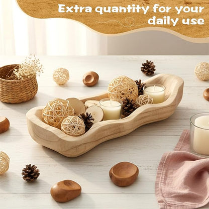 Nuogo 1 Pack 14 Inch Wavy Edge Dough Bowl Large Size Wood Rustic Dough Bowl Decorative for DIY Farmhouse Home Supplies Kitchen Decoration (Color of Wood)