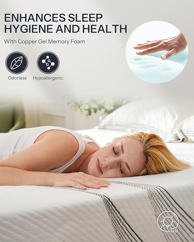 Life Balance Hybrid King Mattress 14 Inch, Made in USA, Plush, Individual Pocket Coils & Copper Gel Memory Foam， Hypoallergenic & Odorless, Motion Isolation & Pressure Relief, Mattress in a Box