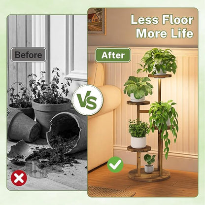 iDavosic.ly 4 Tier Plant Stand Indoor with Grow Light, Tiered Corner Wood Multiple Flower Holder Shelf, Tall Orchid Display Rack for Living Room Bedroom, Brown