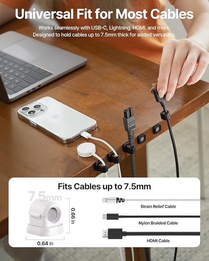 6 Pack Sinjimoru Magnetic Cable Clips, Compact Size Cord Organizer & Cable