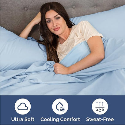 Cal King Size 4 Piece Sheet Set - Comfy Breathable & Cooling Bed Sheets Set - Hotel Luxury Bedding for Women, Men, Kids, Teens, Boys & Girls - Deep Pockets, Soft, Wrinkle Free - Oeko-Tex - Light Blue