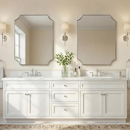 ANDY STAR Brushed Nickel Mirror 28"x36", Scalloped Bathroom Mirror, Modern Silver Framed Mirror in Anti-Rust Stainless Steel Metal Thin Frame Deep 1", Wall Mount Vertical or Horizontal