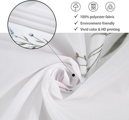 Floral Extra Long Shower Curtain, Wildflower Botanical Plant Leaves Cute Flower Spring Herbs Elegant Waterproof Fabric Machine Washable for Bathroom Bathtub Decor with Hooks 72Wx78H
