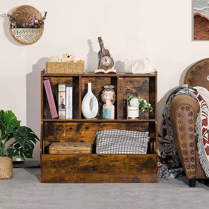 Lerliuo Kids Toy Storage Organizer, Children Small Bookcase and Bookshelf, Toddler 4 Cubby Toy Storage Cabinet, Toy Shelf for Playroom, Bedroom, Living Room, Nursery, School 29.53'' H (Brown)
