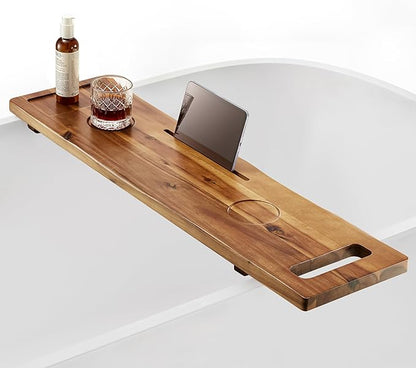 Tinamo Acacia Bathtub Caddy Tray Table | 39 x 9.75 x 2.5 Inch Large Bath Tub Tray Wooden | Anti-Tipping, Sustainable Tub Tray for Bathtub | Bathtub Accessories Holders for Bathtub (Acacia, 39x9.75)