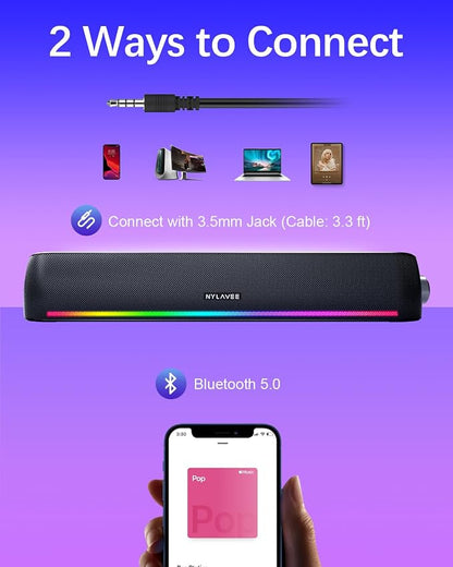 Computer Speakers, Hi-Fi Sound Quality Computer Sound Bar, USB Powered Speakers