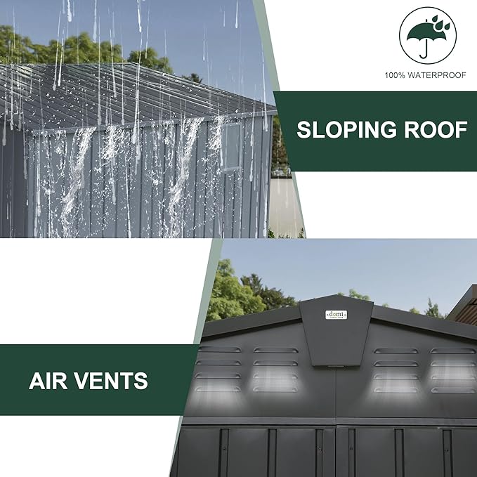 Domi Outdoor Storage Shed 11' x 9', Metal Steel Utility Tool Shed Storage House with Double Lockable Doors & Air Vents for Backyard Patio Garden Lawn Dark Grey