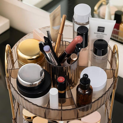 360 Rotating Makeup Organizer for Vanity,3 Tier Large Capacity Skincare Organizers,Bathroom Counter Organizer, transparent Spinning Perfume Organizer & Vanity Organizer (NEW-GOLD, 3 Tier)