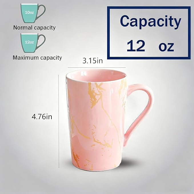 Porcelain Coffee Mugs, 12 Ounce, Set of 6, Pink | Hot Tea | Cappuccino | Mocha | Cocoa | Cups for Latte