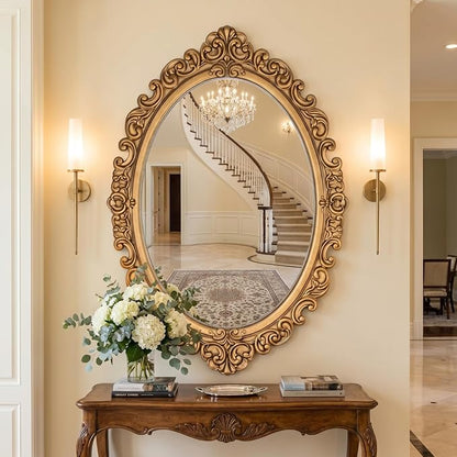 Vercraft 24" x 36" Vintage Gold Mirror for Wall, Antique Gold Oval Baroque Mirror with Imitation Resin Frame, Ornate Wall Decor for Entryway, Fireplace, Living Room, Hallway