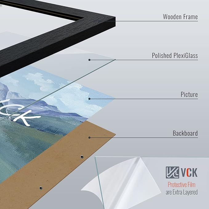 VCK 20x30 Poster Frame Set of 2, Black Solid Wood Picture Frames with Exclusive Woodgrain, Wall Gallery Frame