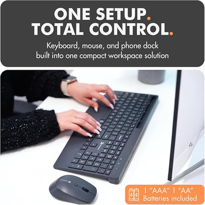 X9 Wireless Keyboard and Mouse Combo (Bluetooth + 2.4GHz) - Quiet, Full Size, Multi Device Keyboard and Mouse Wireless Combo with Wrist Rest, Phone Holder for Windows, PC, Laptop, Mac, Phone