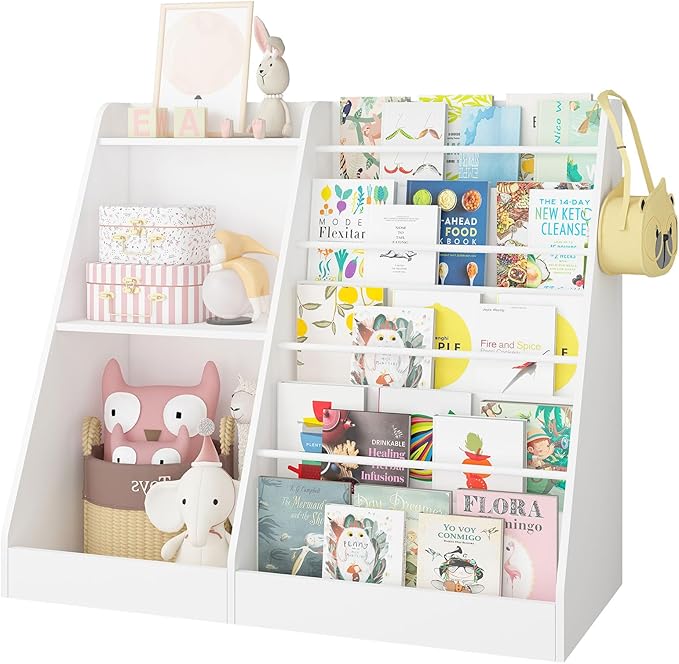 Lkeiyay Kids Bookshelf and Toy Storage,Nursery Bookshelf,Single-Sided Book Display with Storage,White