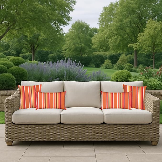 RSH DECOR: Sunbrella Square Throw Pillows Set of 2 | 17" x 17" | Water and Fade-Resistant Performance Fabric | Outdoor Pillow Covers with Down-Alternative Inserts | Dolce Mango