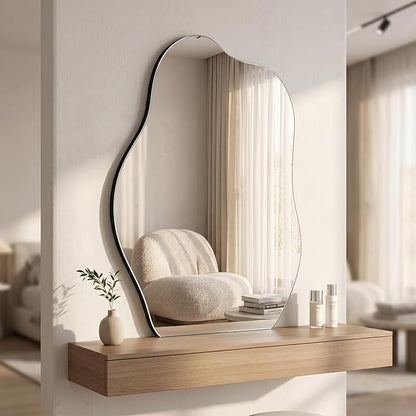 HARRITPURE Irregular Bathroom Mirror 22"x32" Black Modern Wall Mirror Wood Framed Asymmetrical Decorative Mirrors for Bedroom Living Room Entryway