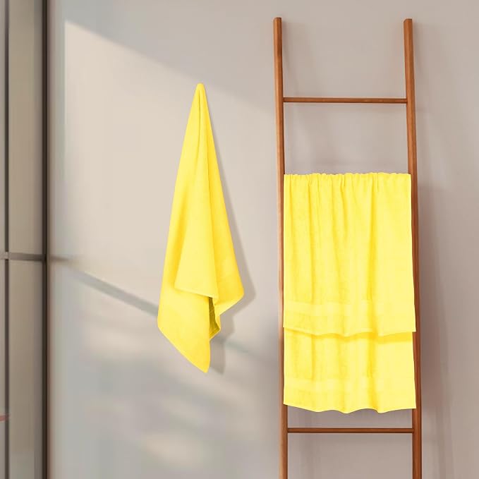 GLAMBURG Premium Cotton 4 Pack Bath Towel Set - 100% Pure Cotton - 4 Bath Towels 27x54 - Ideal for Everyday use - Ultra Soft & Highly Absorbent - Yellow