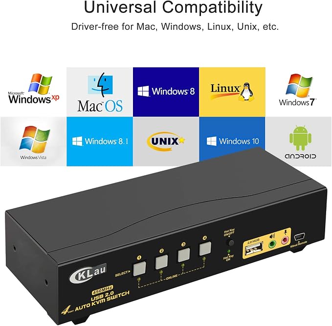 CKLau 4 Port 450MHz USB Auto VGA KVM Switch